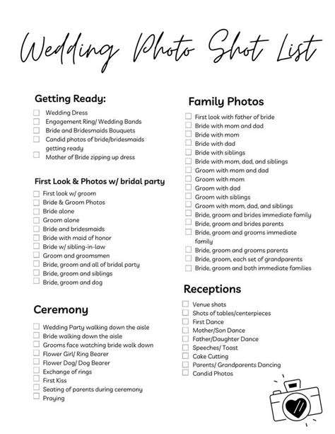 Wedding Day Photo Checklist! | Wedding photo checklist, Wedding ...