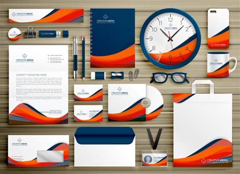 corporate identity business template design set with orange blue ...