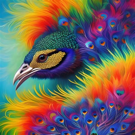 Rainbow Psychedelic Peacock - AI Generated Artwork - NightCafe Creator