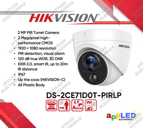 Hikvision DS-2CE71D0T-PIRLP 2MP 1080P Turret Analog Infrared CCTV Camera with PIR Sensor and ...