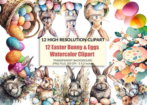 12 Easter Bunny & Eggs Clipart PNG Graphic by printztopbrand · Creative ...