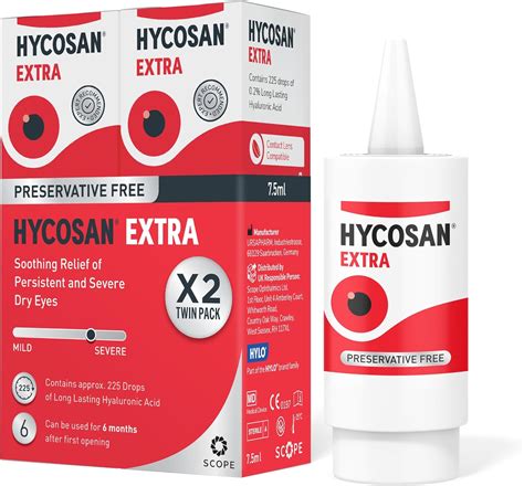 Hycosan Extra - Twin Pack - Eye Drops with Hyaluronic Acid for Soothing ...