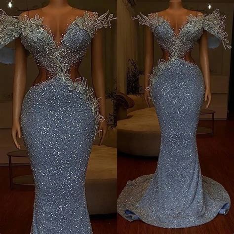 Blue Luxury Mermaid Wedding Dress With Detachable Train, Prom Dress, Birthday Dress, Reception ...