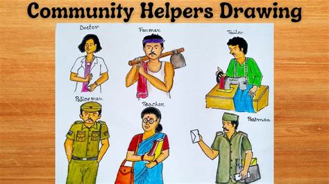 how to draw community helpers ll Community Helpers drawing ll how to draw and color community ...