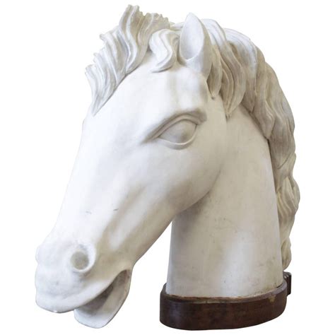 Large Carved Marble Horse Head on Wooden Base For Sale at 1stDibs ...