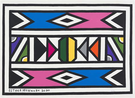 Esther Mahlangu | Untitled (Ndebele in Pink and Blue) | MutualArt