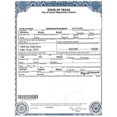 Examples Of Best Certificate: Texas Birth Certificate