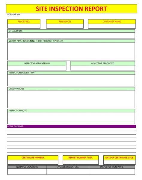 Site Inspection Report Format Samples Word Document Download With ...