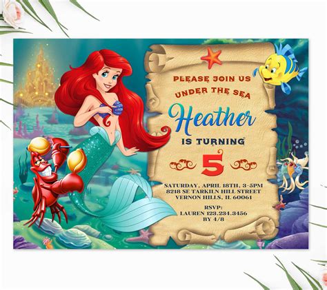 Little mermaid birthday invitation template editable - start with a ...