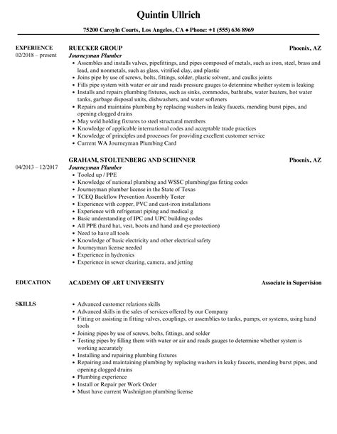 Journeyman Plumber Resume Samples | Velvet Jobs