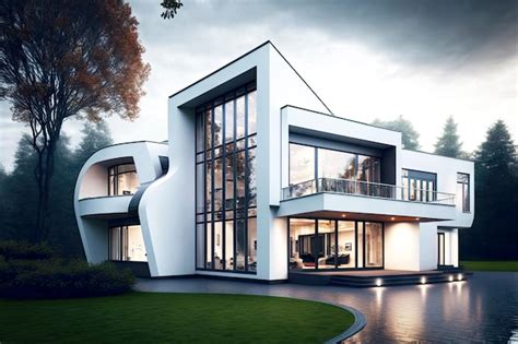 Premium Photo | Modern luxury mansion with white walls and panoramic windows hitech style house ...