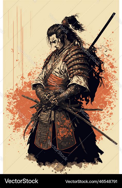 Japanese samurai warrior mighty ninja with swords Vector Image