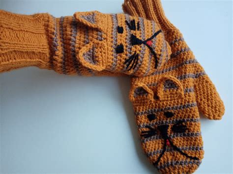 Women Mittens Stripped Cat Mittens Orange Mustard Animal | Etsy