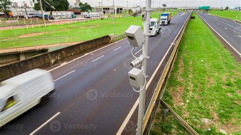 Traffic radar with speed enforcement camera in a highway. 7426158 Stock ...