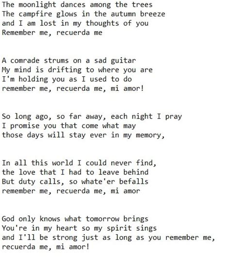 Remember Me Recuerdame Lyrics And Chords - Irish folk songs