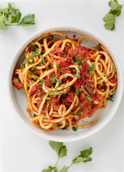 Vegan Zucchini Spaghetti Puttanesca - Inspiralized