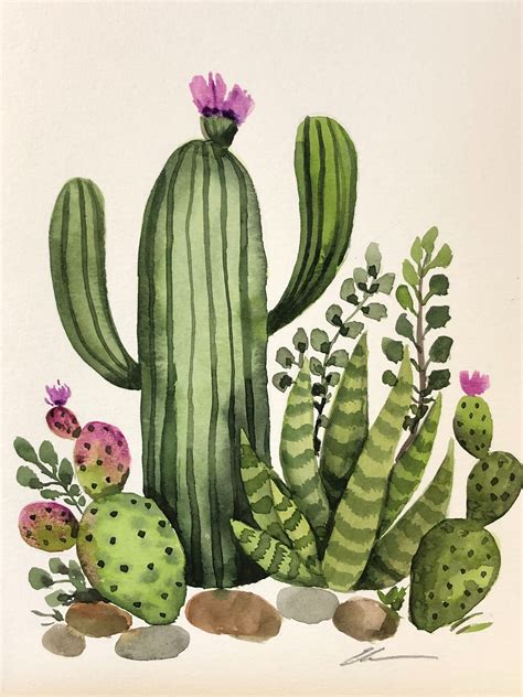 Cactus Garden Original Watercolor painting | ellencrimitrent | Cactus illustration, Cactus ...