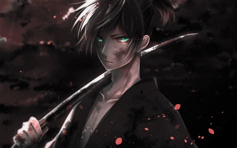 Download wallpapers Noragami, Yato, portrait, black kimono, katana, Japanese sword, Japanese ...