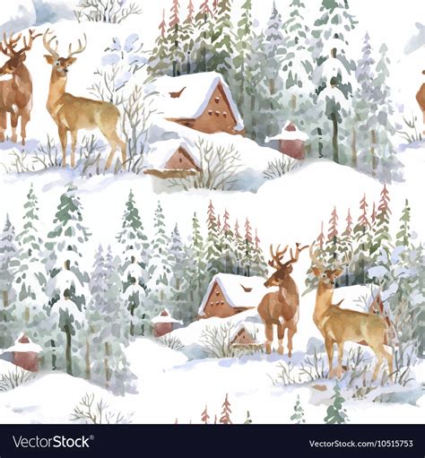 Watercolor winter forest landscape Royalty Free Vector Image