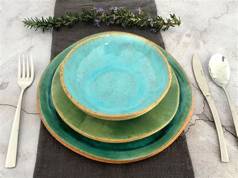 Stoneware Dinnerware Set Handmade Pottery Plates and Bowls | Etsy | Handmade dinnerware ...