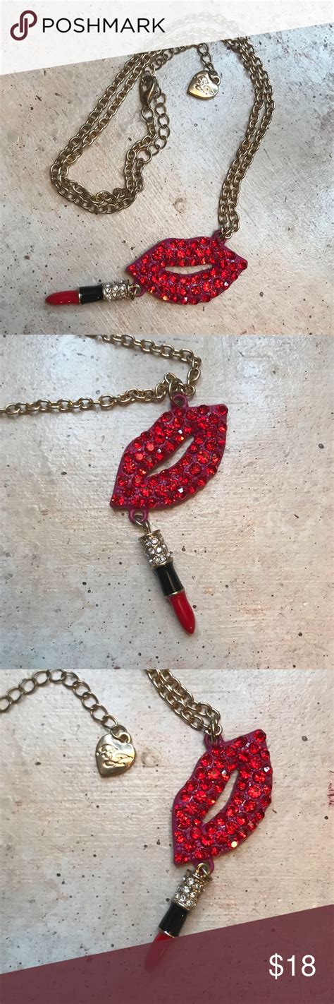 Lips and Lipstick rhinestone necklace Adorable pendant with 16” chain. Jewelry Necklaces ...