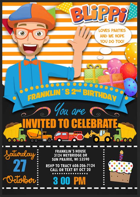 Blippi Birthday Party Invitation 2 | Fantastic Invite