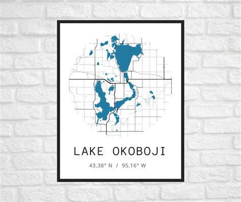 Lake Okoboji Map Art Lake Okoboji Print Wall Art Iowa - Etsy