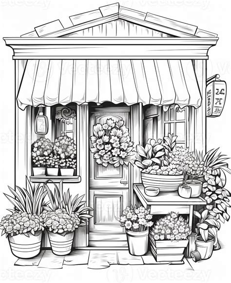 a drawing of a flower shop with potted plants outside. generative ai. 28457761 Stock Photo at ...