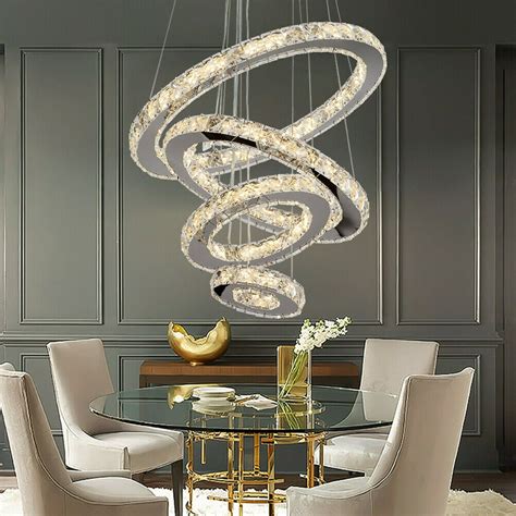 Datingday Adjustable Modern LED Chandeliers Crystal Pendant Lamp Round Ceiling Light Ring Modern ...
