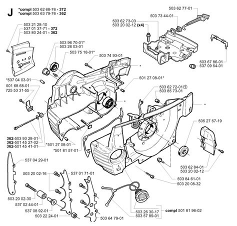 Husqvarna 372 XP (2001-10) Chainsaw CRANKCASE Spare Parts Diagram