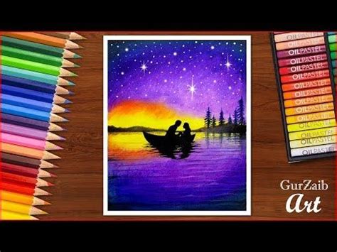 how to draw romantic scenery drawing with oil pastels ( couple ...