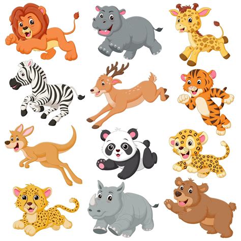 Set of cute wild animals running. Vector illustration 36467838 Vector Art at Vecteezy