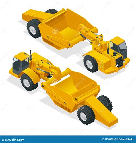 Isometric Wheel Tractor-scraper. Wheel Tractor-scraper, Heavy Equipment Used for Earthmoving ...