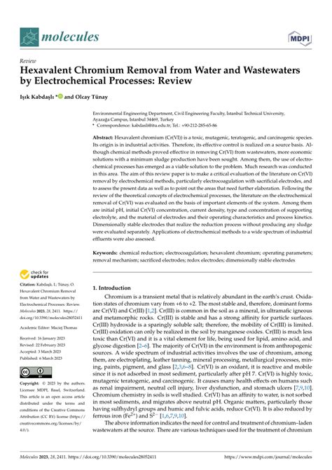 (PDF) molecules Hexavalent Chromium Removal from Water and Wastewaters by Electrochemical ...