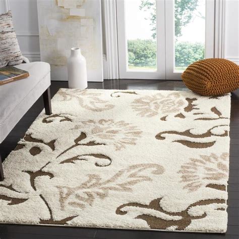 Safavieh Florida Elegante Shag 5 x 8 Cream/Dark Brown Indoor Floral ...