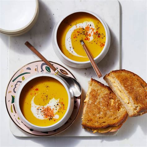 Butternut Squash Soup with Apple Grilled Cheese Sandwiches Recipe - EatingWell