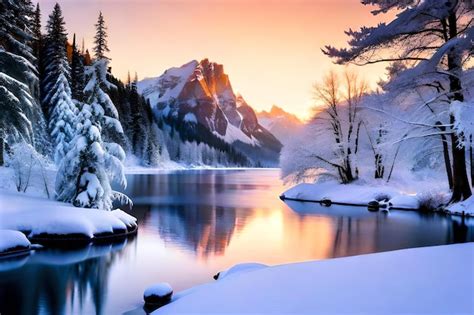 Premium AI Image | Mountain and lake in the winter