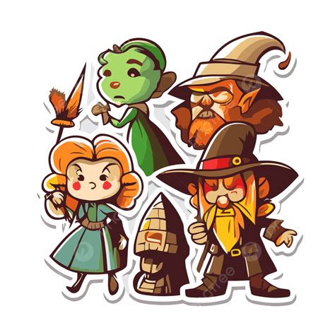 Sticker With Different Characters And A Wizard Vector Clipart, Wizard ...