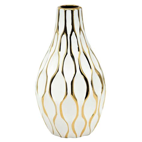 White/Gold Ceramic Vase, 12" | At Home