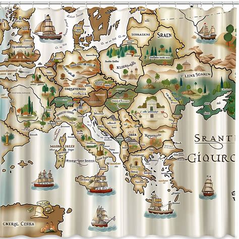 Explore Ancient Greece: Landmarks Map Shower Curtain Stylish Design in Earth Tones - Walmart.com