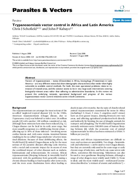 (PDF) Trypanosomiasis vector control in Africa and Latin America | John ...