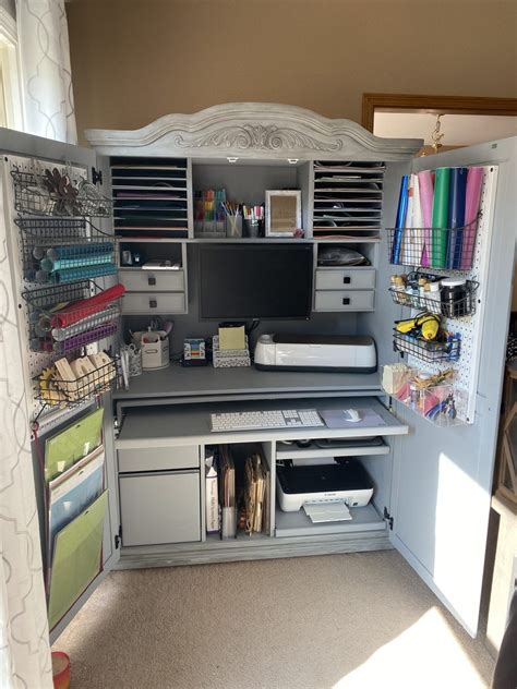 Turn a $60 Computer Armoire into a Cricut Craft Cabinet | Computer armoire, Craft cabinet, Craft ...