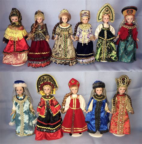 Dolls in the Russian national costumes (19 cm) | National costumes, Folk costume, Costumes