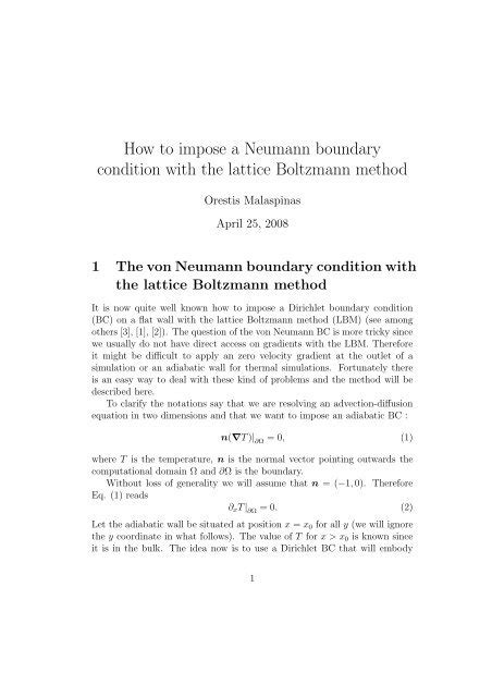 How to impose a Neumann boundary condition ... - Palabos LBM Wiki