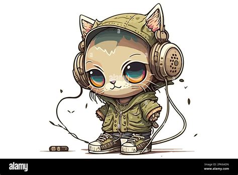 Cat wearing headphones vector illustration Stock Vector Image & Art - Alamy