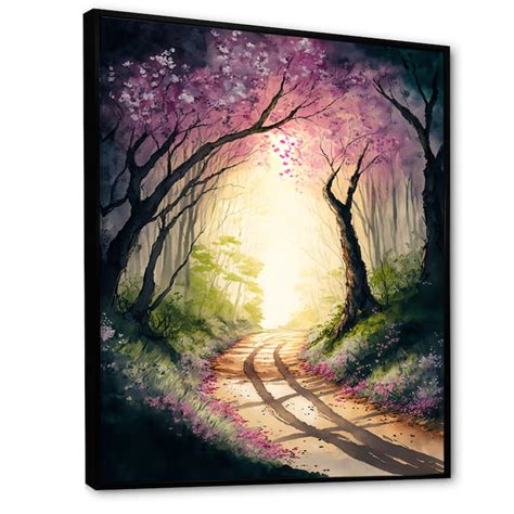 Designart "Blossoming Cherry Tree in The Forest" Landscape Forest Framed Canvas Wall Art Print ...