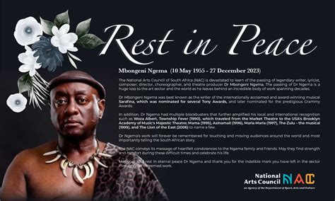 NAC Mourns the Passing of Legendary Dr Mbongeni Ngema – National Arts ...