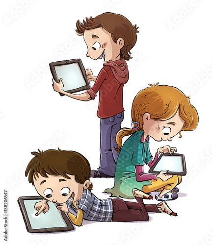 niños jugando con tablet Stock Illustration | Adobe Stock