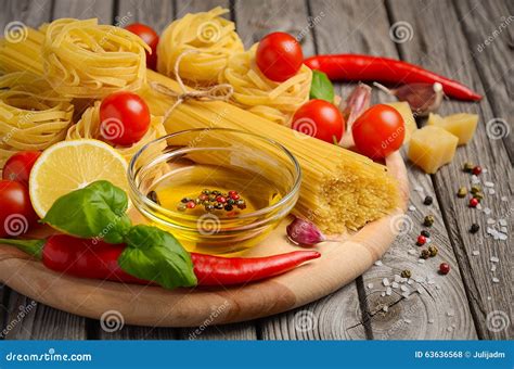 Pasta, Vegetables, Herbs and Spices for Italian Food Stock Photo ...