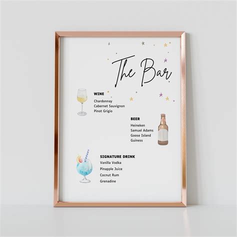 Wedding Bar Menu Sign, Printable Calligraphy Bar Menu Template, Modern ...